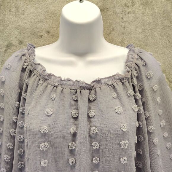 Cato Women's Off The Shoulder Pokadot Flutter Bell Sleeve Lavender Gray Size 18W - Picture 3 of 10